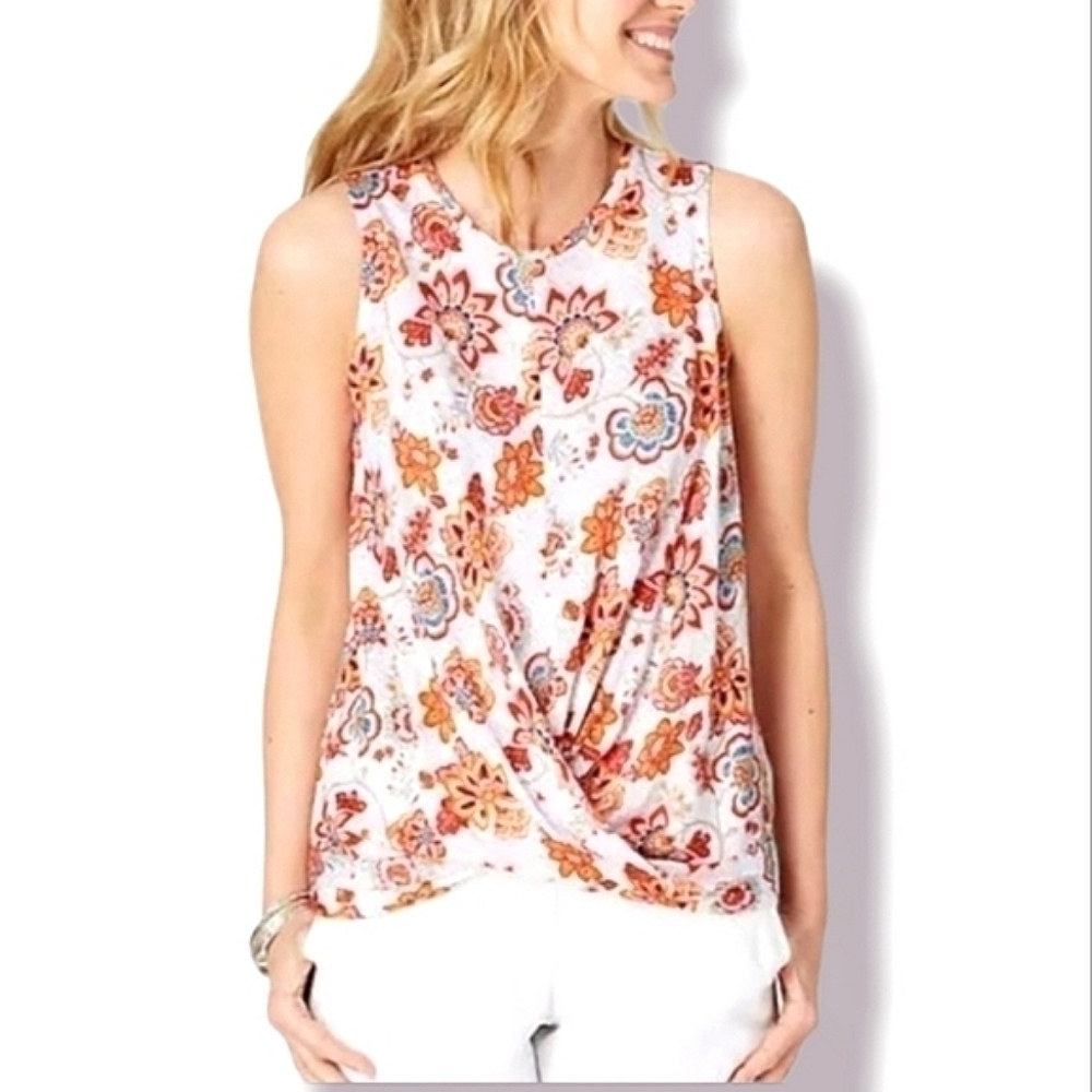 J. Jill Linen Floral Twist Front Tanktop
